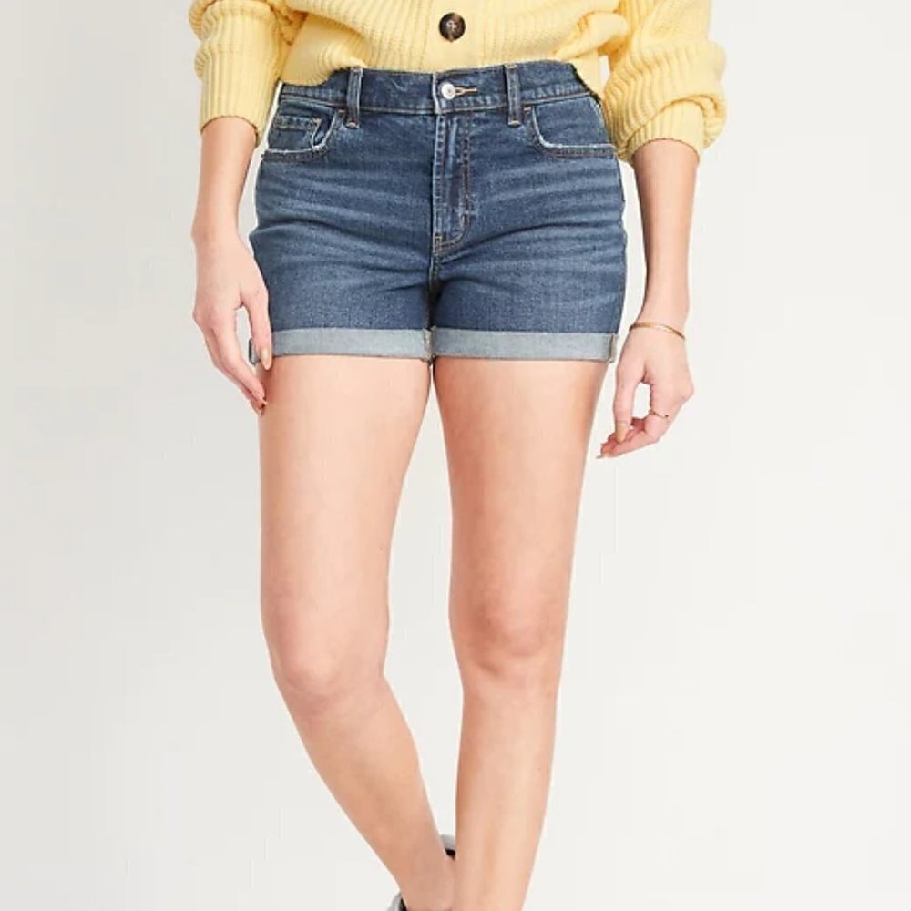 Old Navy Med Wash Cuffed Denim Jean Shorts Women's Sz 4